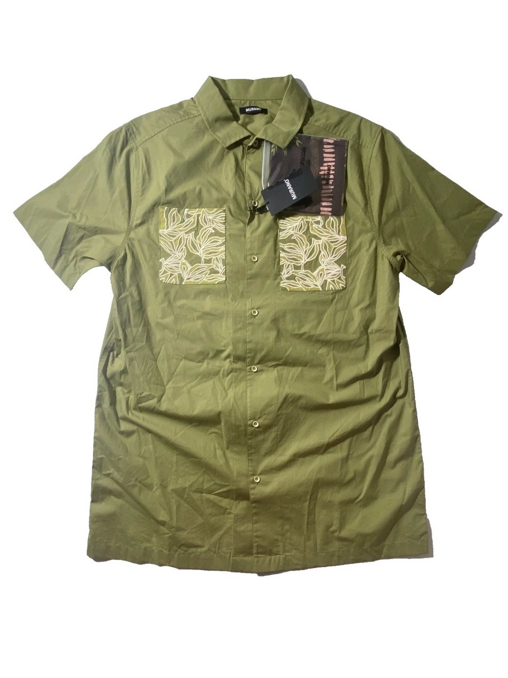 NEW- XLT Tall Mens Murano Short Sleeve Button Front Shirt w/ Bandana Cotton Sage